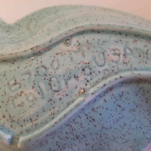 VTG MCM California Original USA  Atomic Boomerang Aqua w/Gold Specks Ashtray - Picture 5 of 7